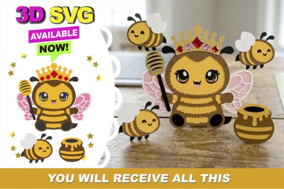 Bee Queen Honey 3D SVG