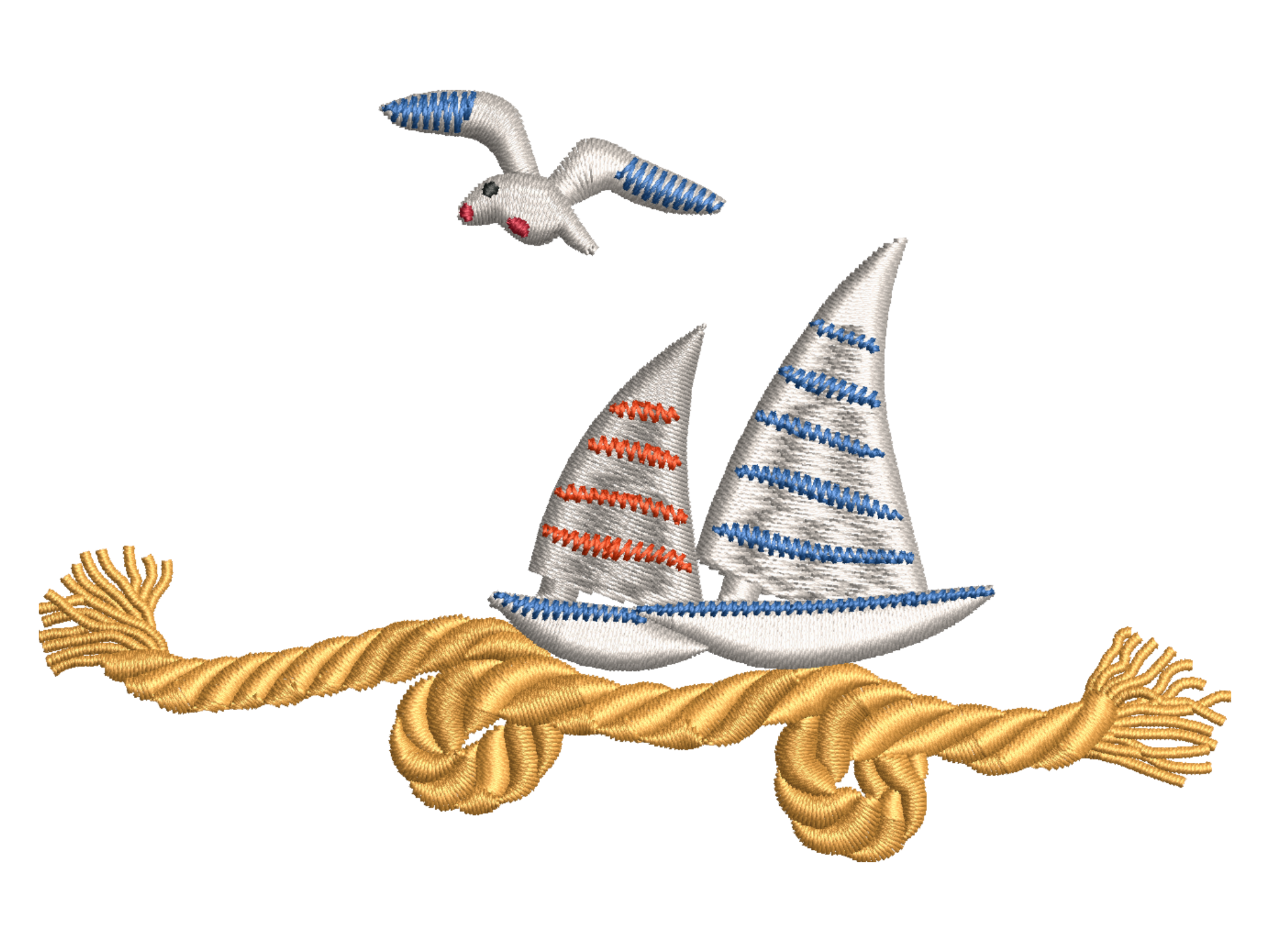 Coastal Seagull Sailboat Embroidery