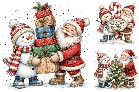 Cute Santa Snowman Christmas Clipart
