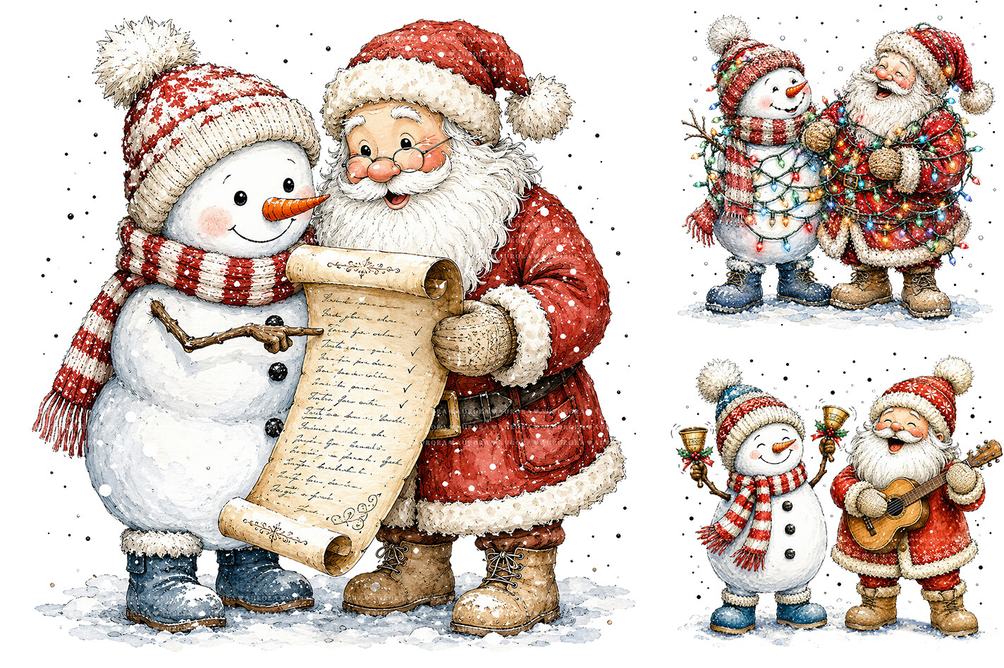 Cute Santa Snowman Christmas Clipart - photo 2