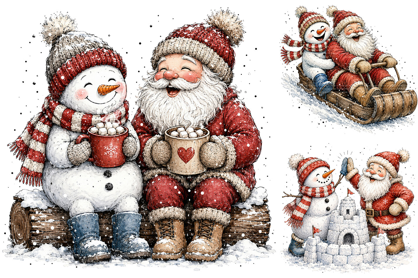 Cute Santa Snowman Christmas Clipart - photo 3