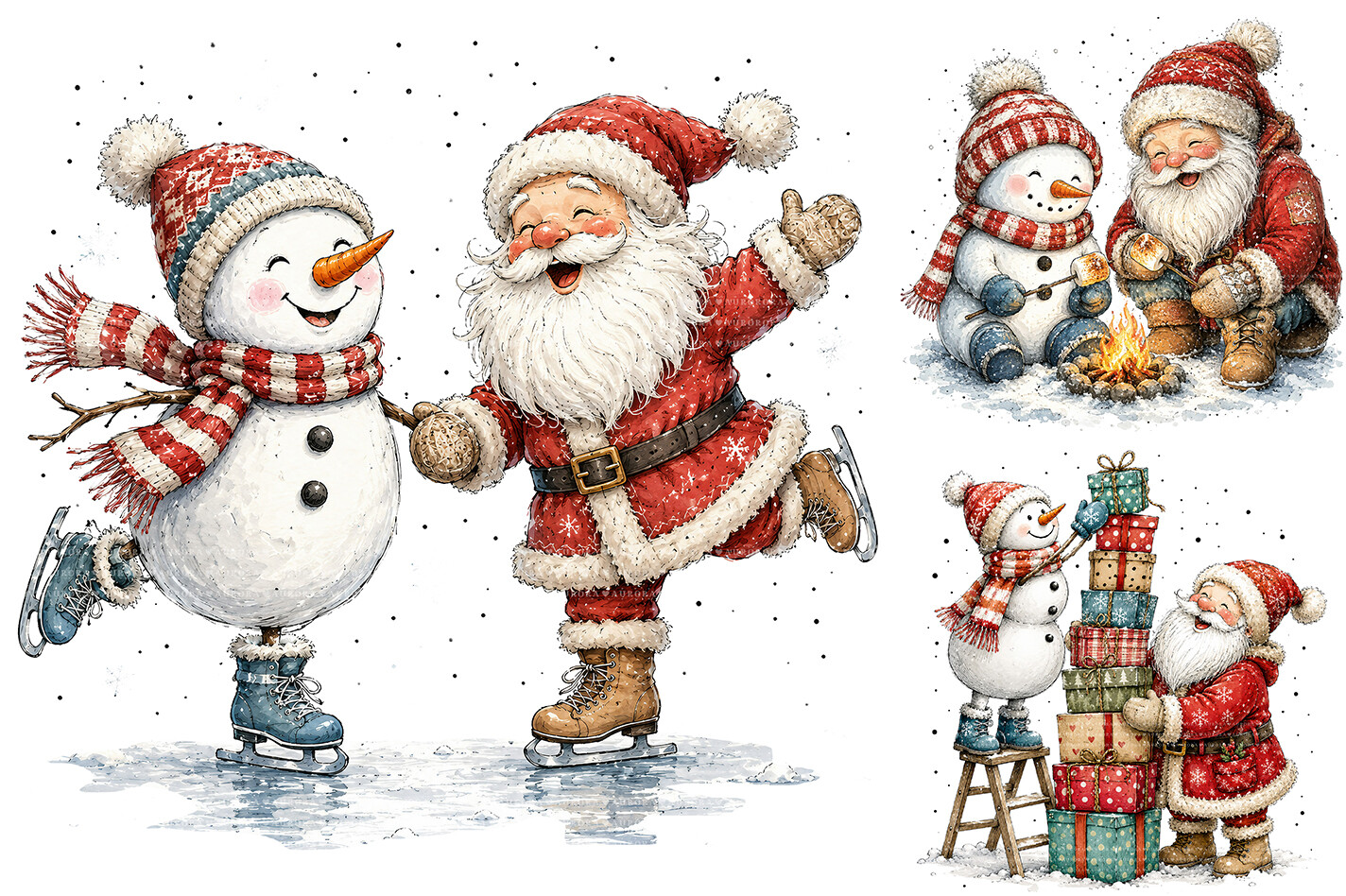Cute Santa Snowman Christmas Clipart - photo 4