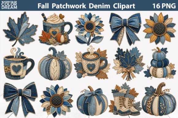 Denim Fall Clipart | Autumn Patchwork