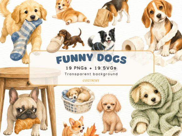 Funny Dogs Watercolor Cliparts Puppy PNg