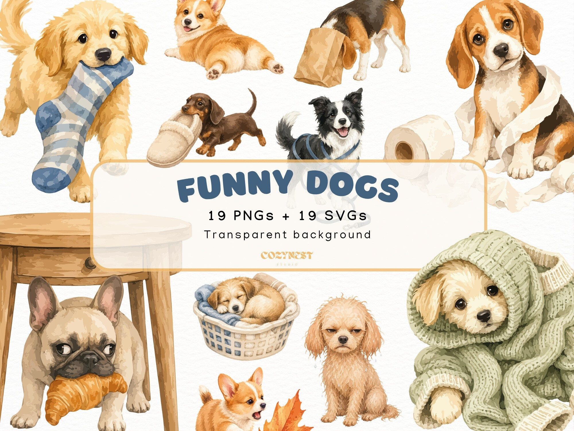Funny Dogs Watercolor Cliparts Puppy PNg