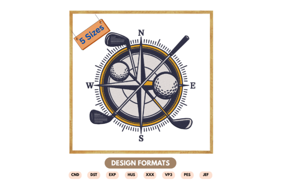 Golf Compass Embroidery Design