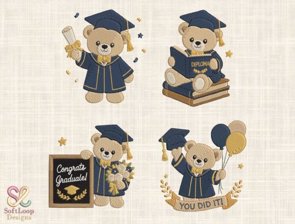 Graduation Teddy Bear Embroidery Design