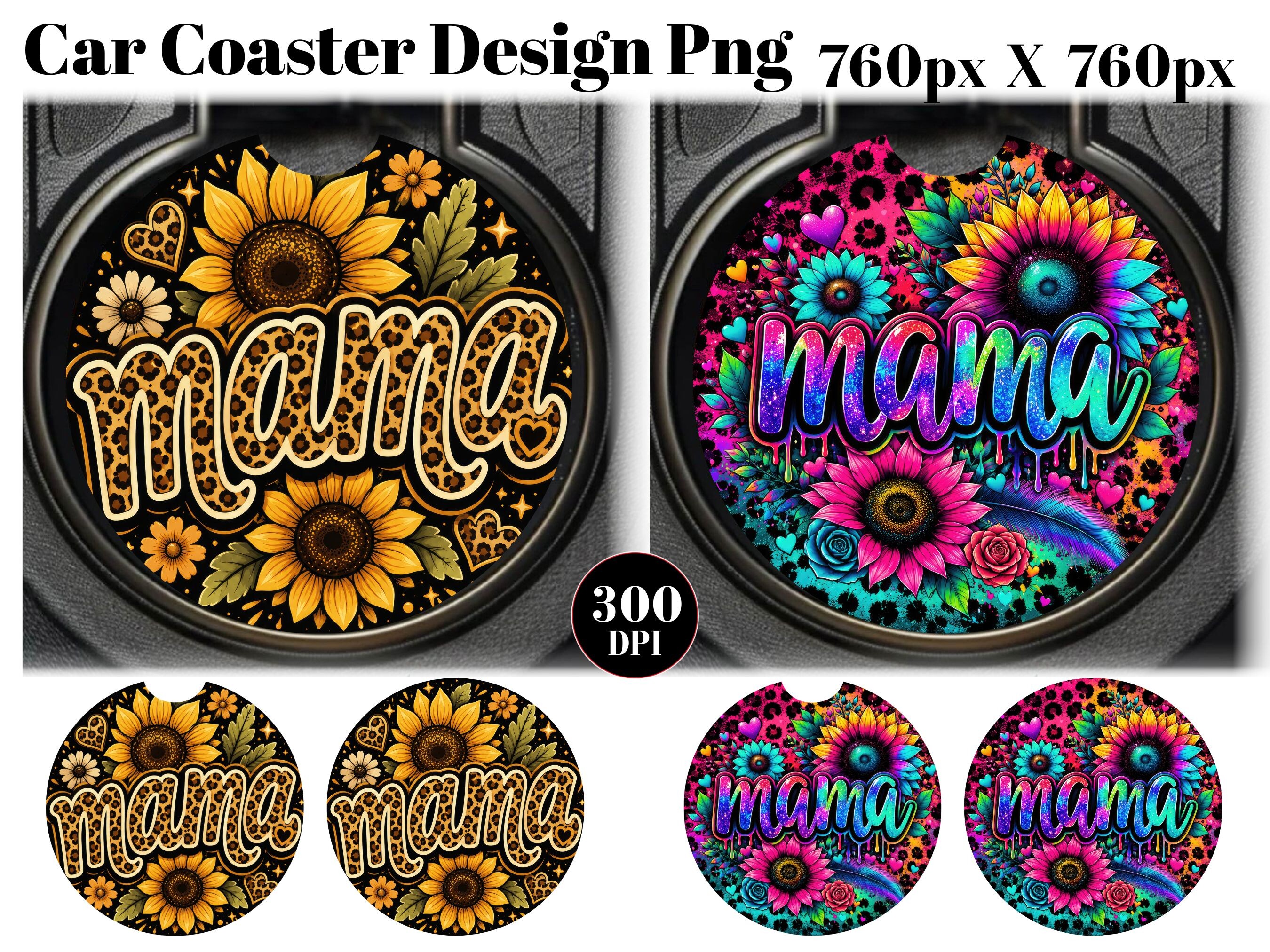 Leopard Mama Car Coaster PNG Sublimation