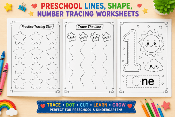 Line, Shape, Number Tracing Worksheets