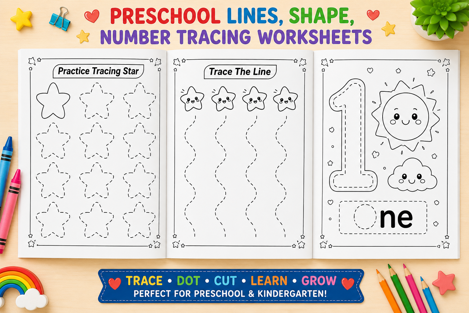 Line, Shape, Number Tracing Worksheets cover