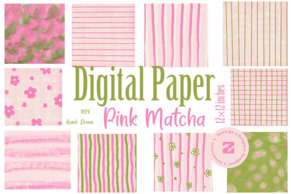 Pink Matcha Coquette Digital Paper Set