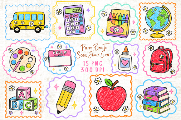 Preppy Back to School Frames Clipart PNG