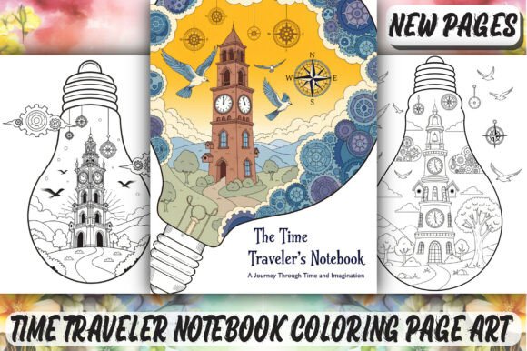 Time Traveler Notebook Coloring Page Art