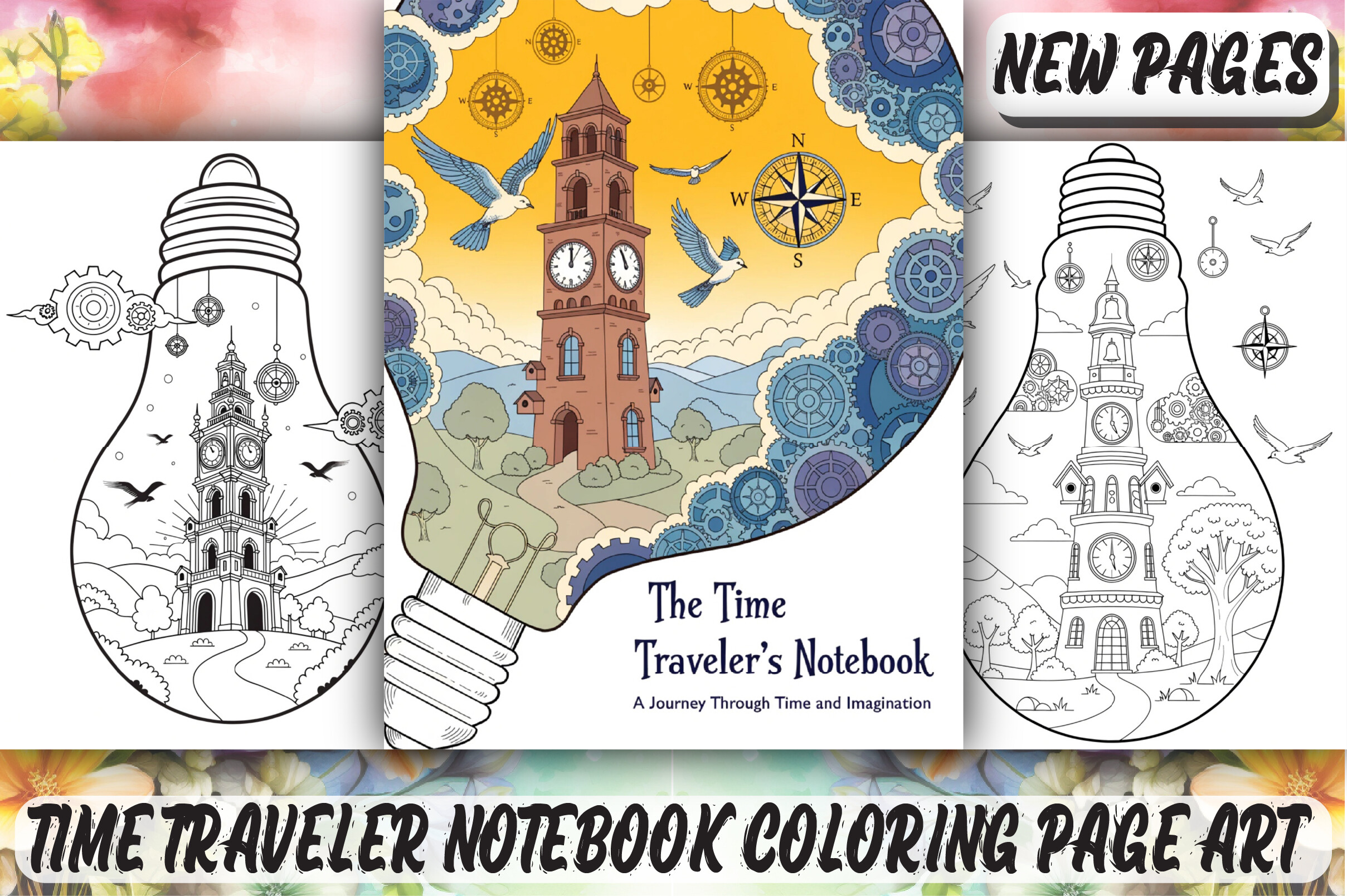Time Traveler Notebook Coloring Page Art