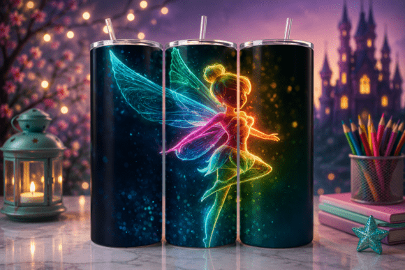 Tinker Bell Neon Glow Tumbler Wrap PNG