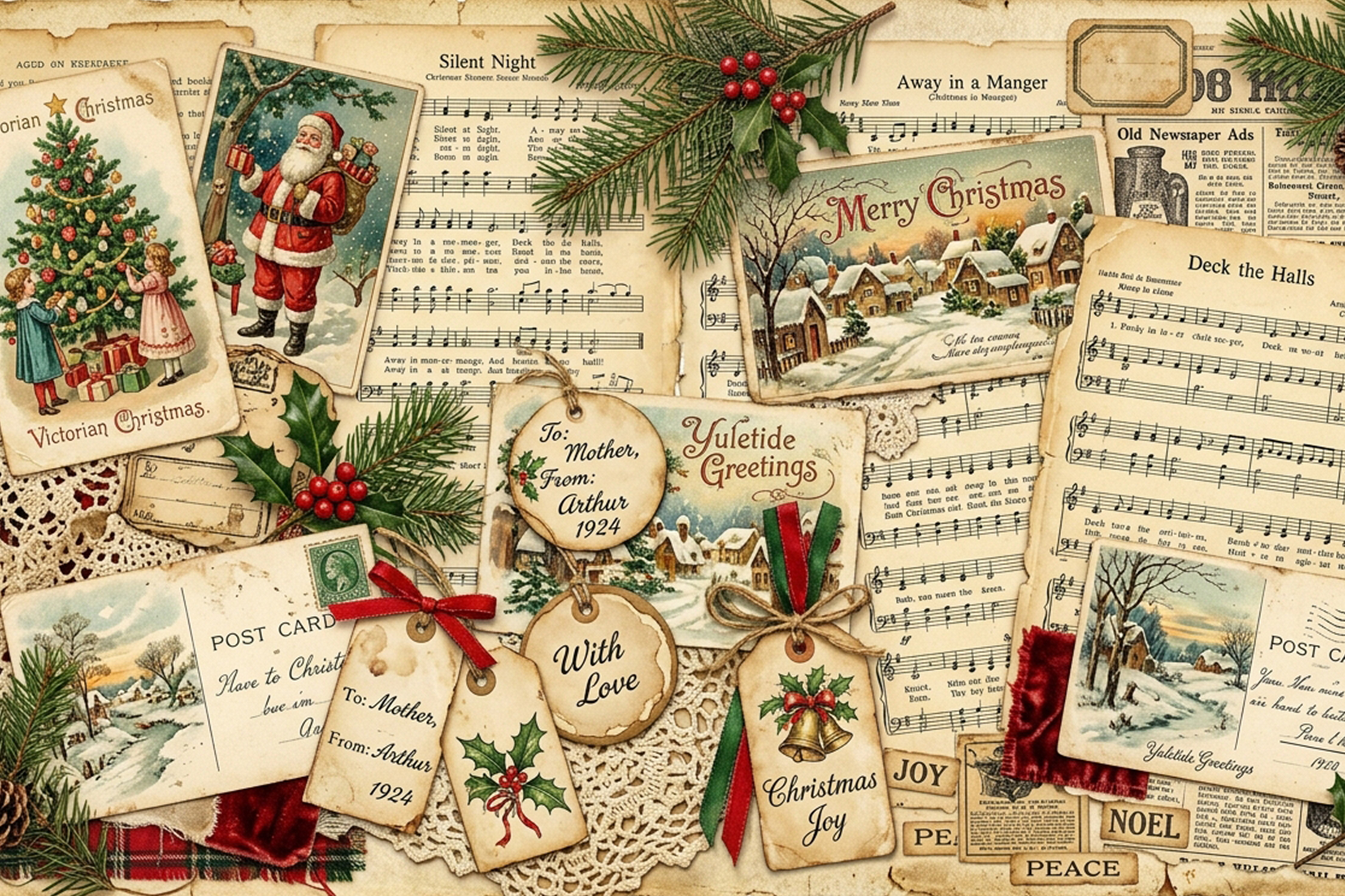 Vintage Christmas Ephemera Collage