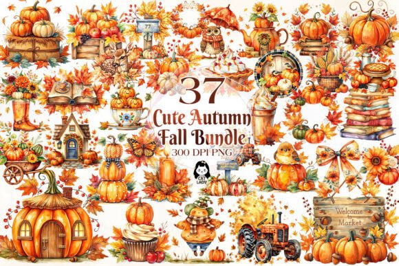 Watercolor Cute Autumn Fall Clipart