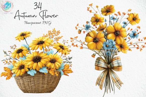 Whimsical Autumn Flower Clipart Bundle