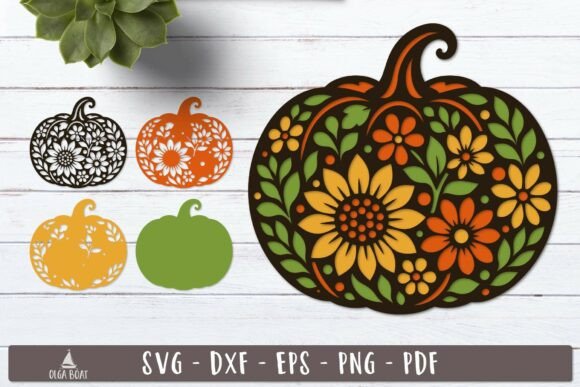 3d Floral Pumpkin Layered SVG Design