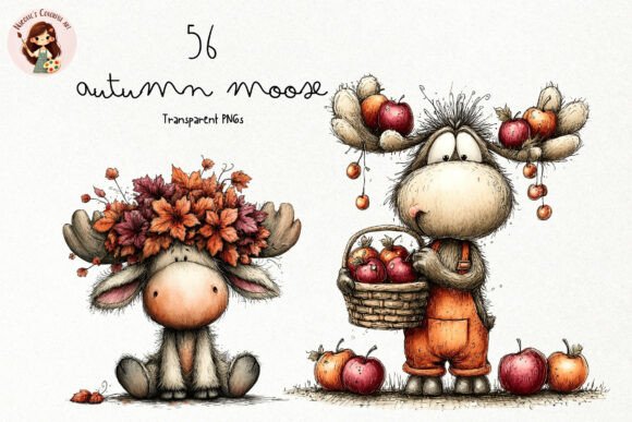 Autumn Moose PNG Clipart Bundle