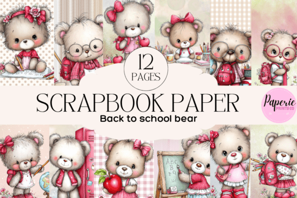 Back to School Bear Scrapbook Paper