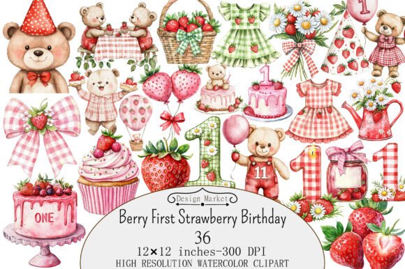Berry First Strawberry Birthday Clipart