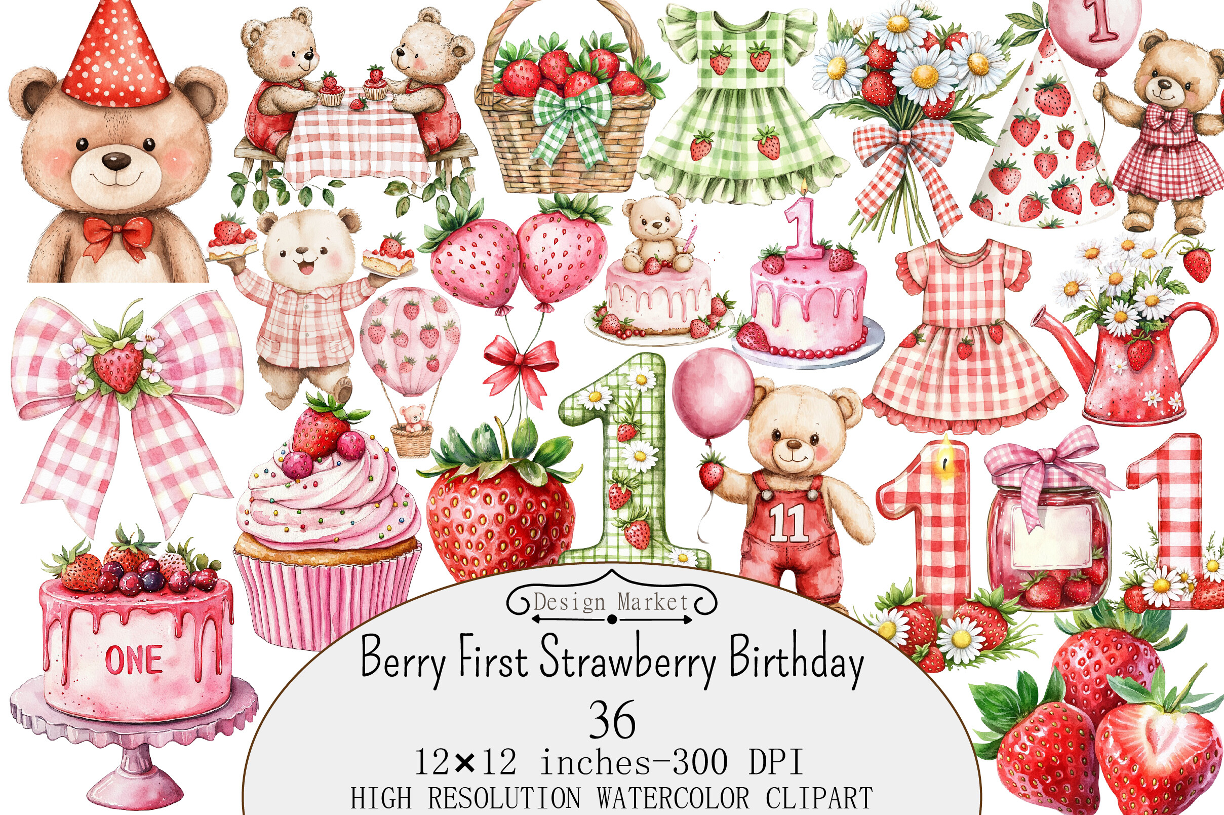 Berry First Strawberry Birthday Clipart