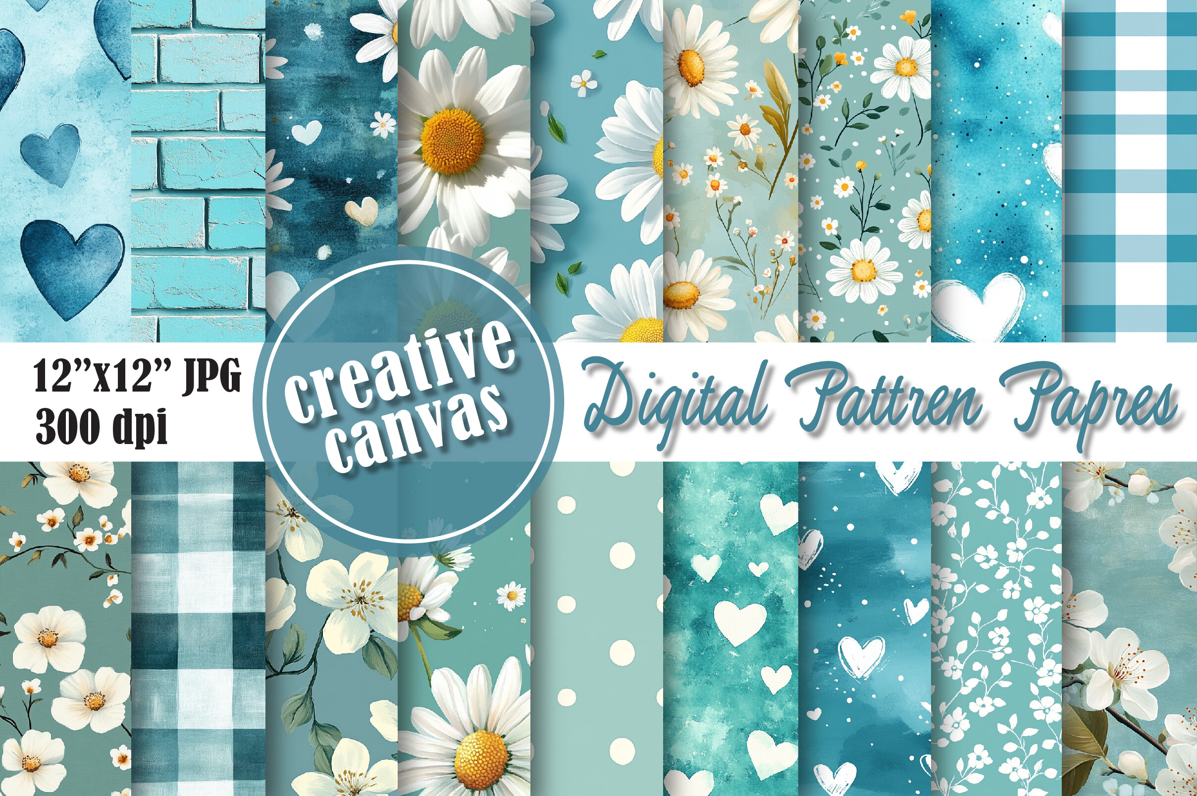 Blue Floral Digital Paper Bundle Graphic by Creative Canvas · Creative ...