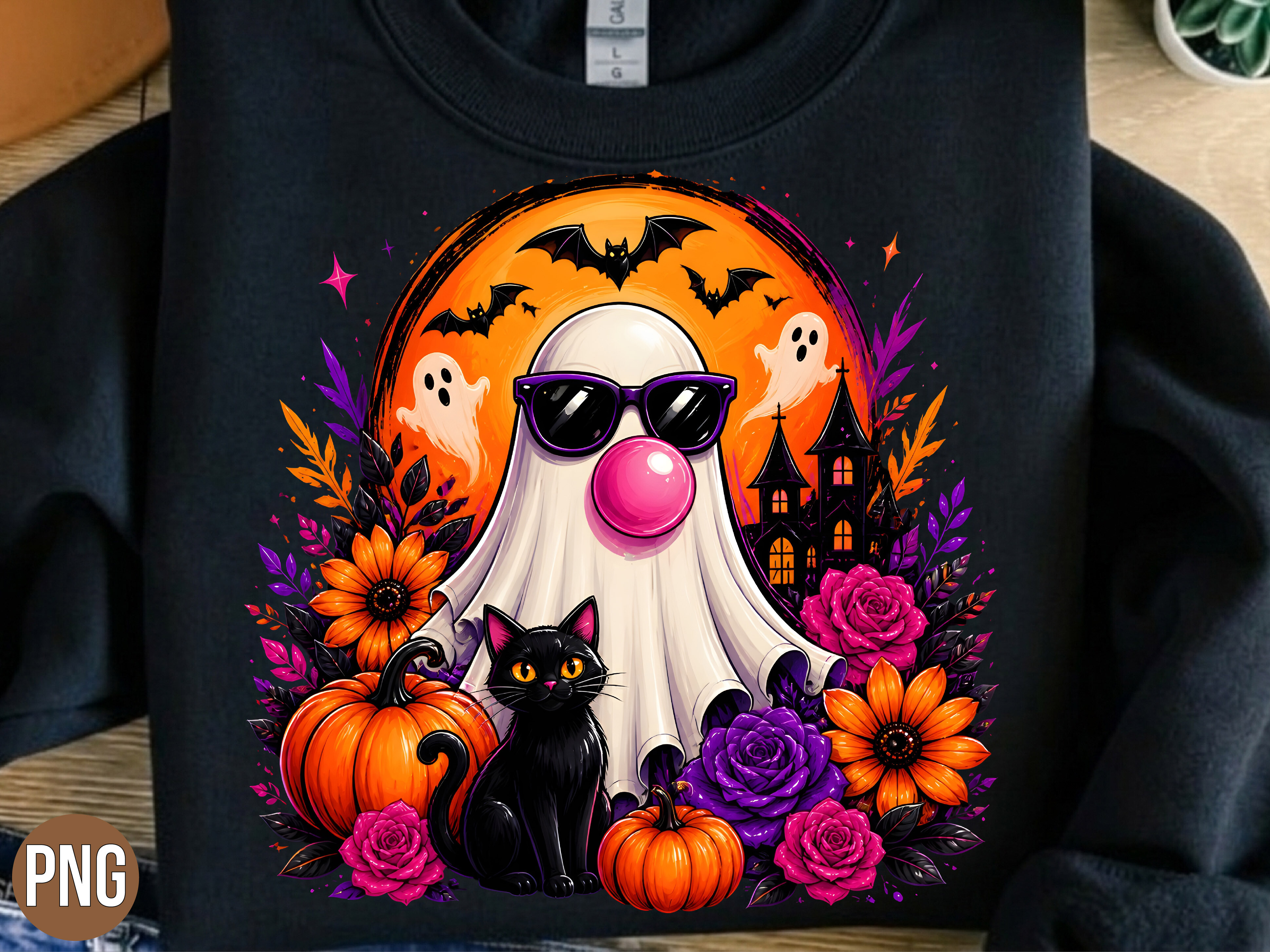 Bubblegum Ghost Black Cat Halloween PNG Graphic by Digital Duck ...