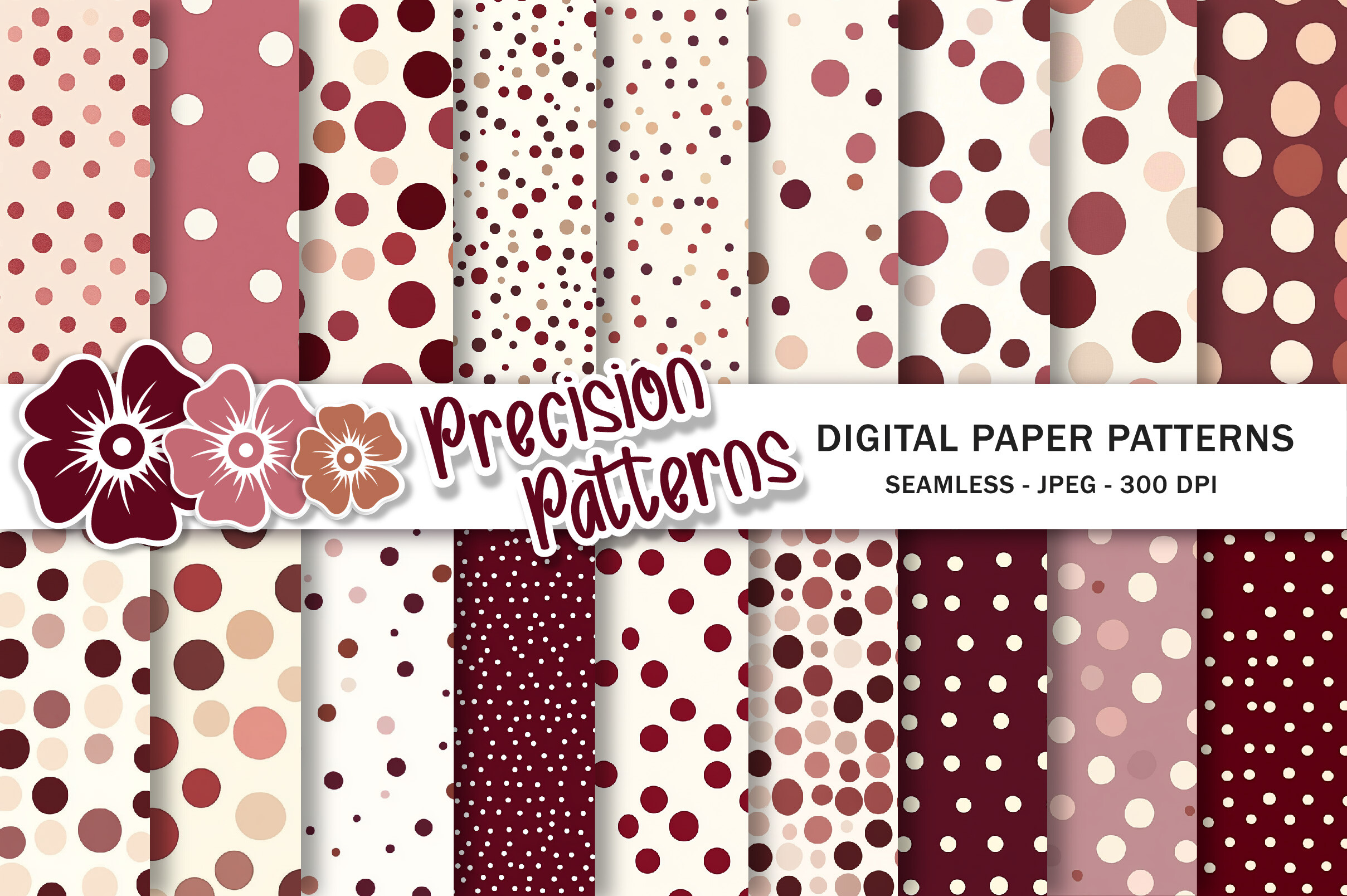 Burgundy Pink Polka Dot Digital Paper