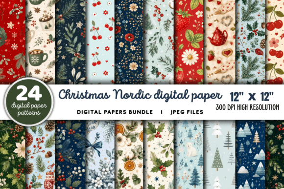 Christmas Nordic Digital Paper Bundle