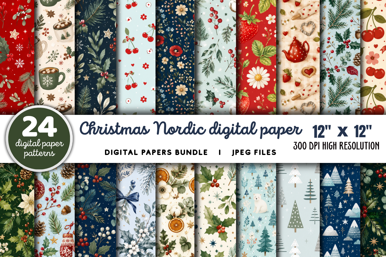 Christmas Nordic Digital Paper Bundle