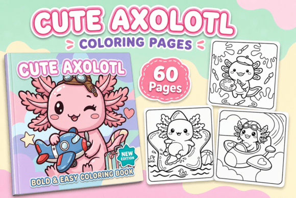 Preview of Cute Axolotl Coloring Pages coloring pages for kids