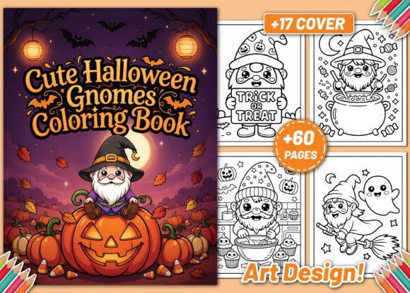 Cute Halloween Gnomes Coloring Book