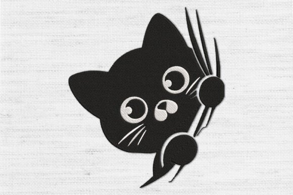 Cute Peeking Black Cat Embroidery Design