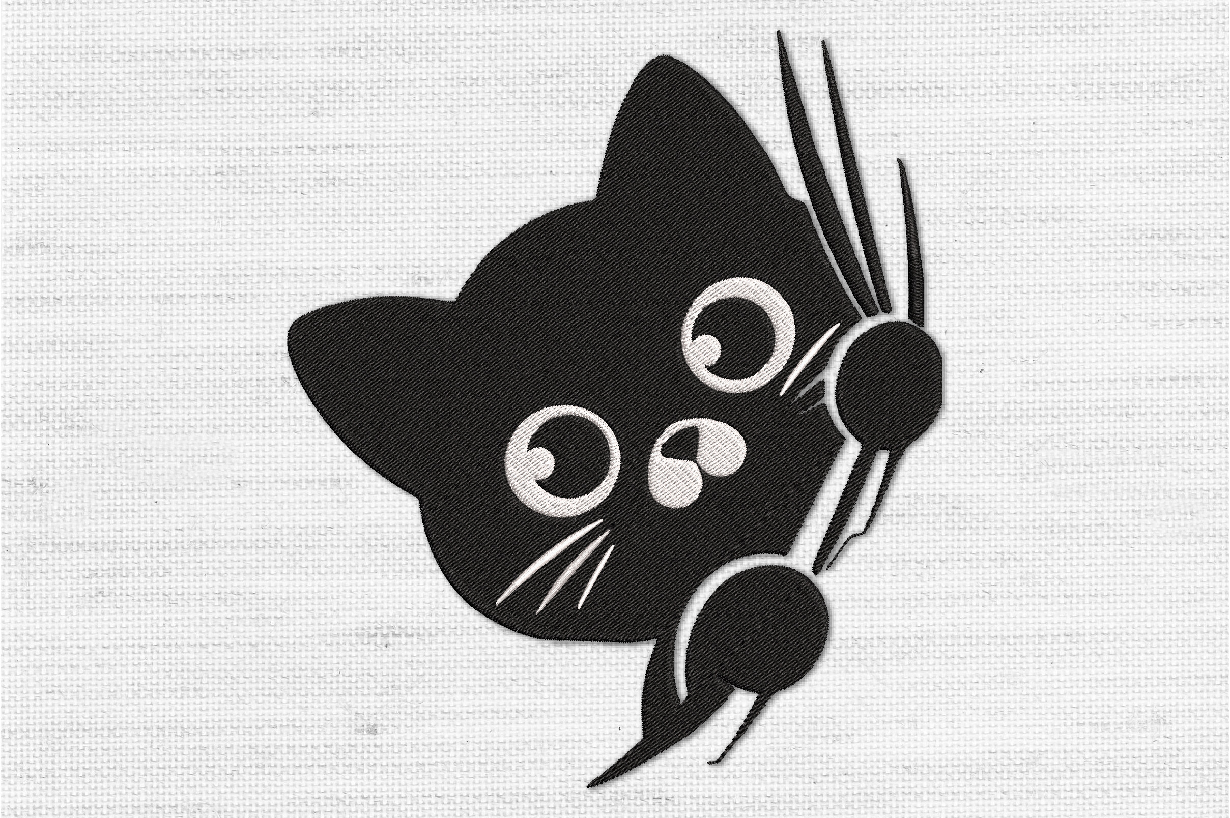 Cute Peeking Black Cat Embroidery Design