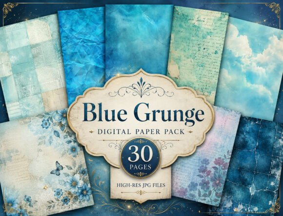Preview of Dark Blue Watercolor Digital Paper Pack
