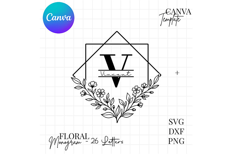 Floral Monogram SVG Letter V