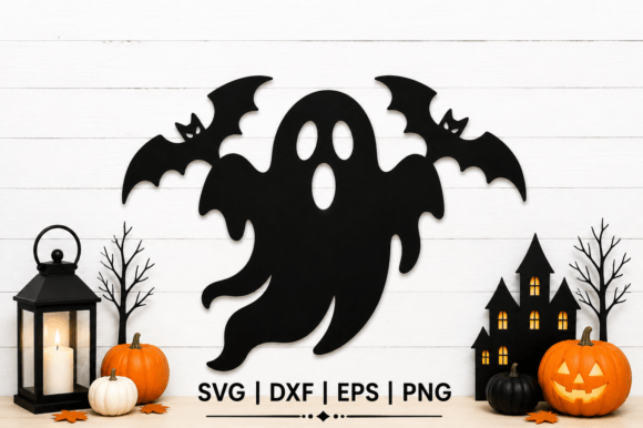 Ghost with Bats Laser Cut SVG