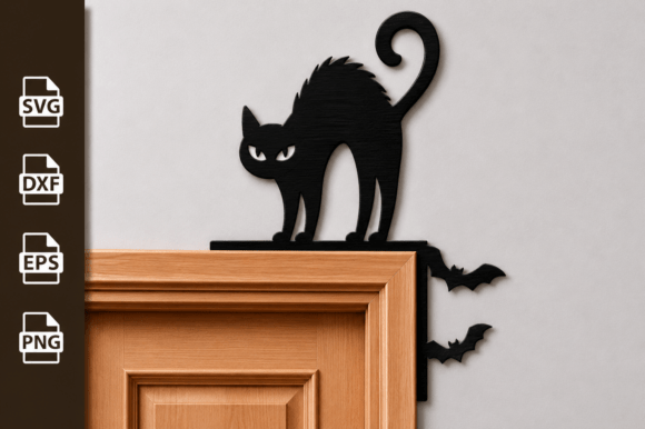 Halloween Cat Door Corner Laser Cut File