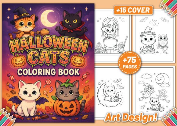 Halloween Cats Coloring Book for Kids