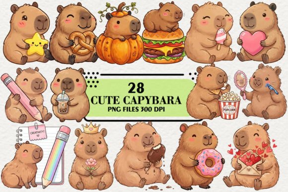 Kawaii Capybara Daily Clipart Bundle
