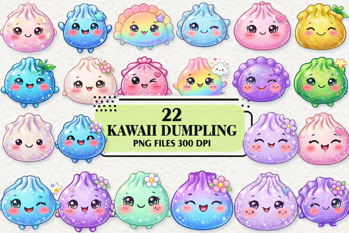 Kawaii Glitter Dumpling Clipart Bundle