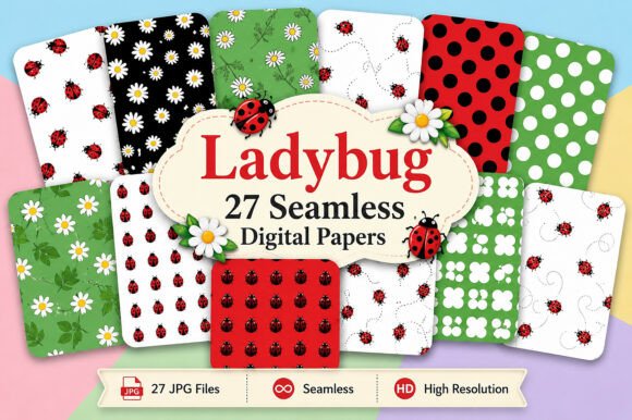 Ladybug Seamless Pattern Digital Bundle