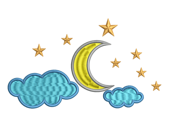 Moon Clouds Stars Embroidery Pattern
