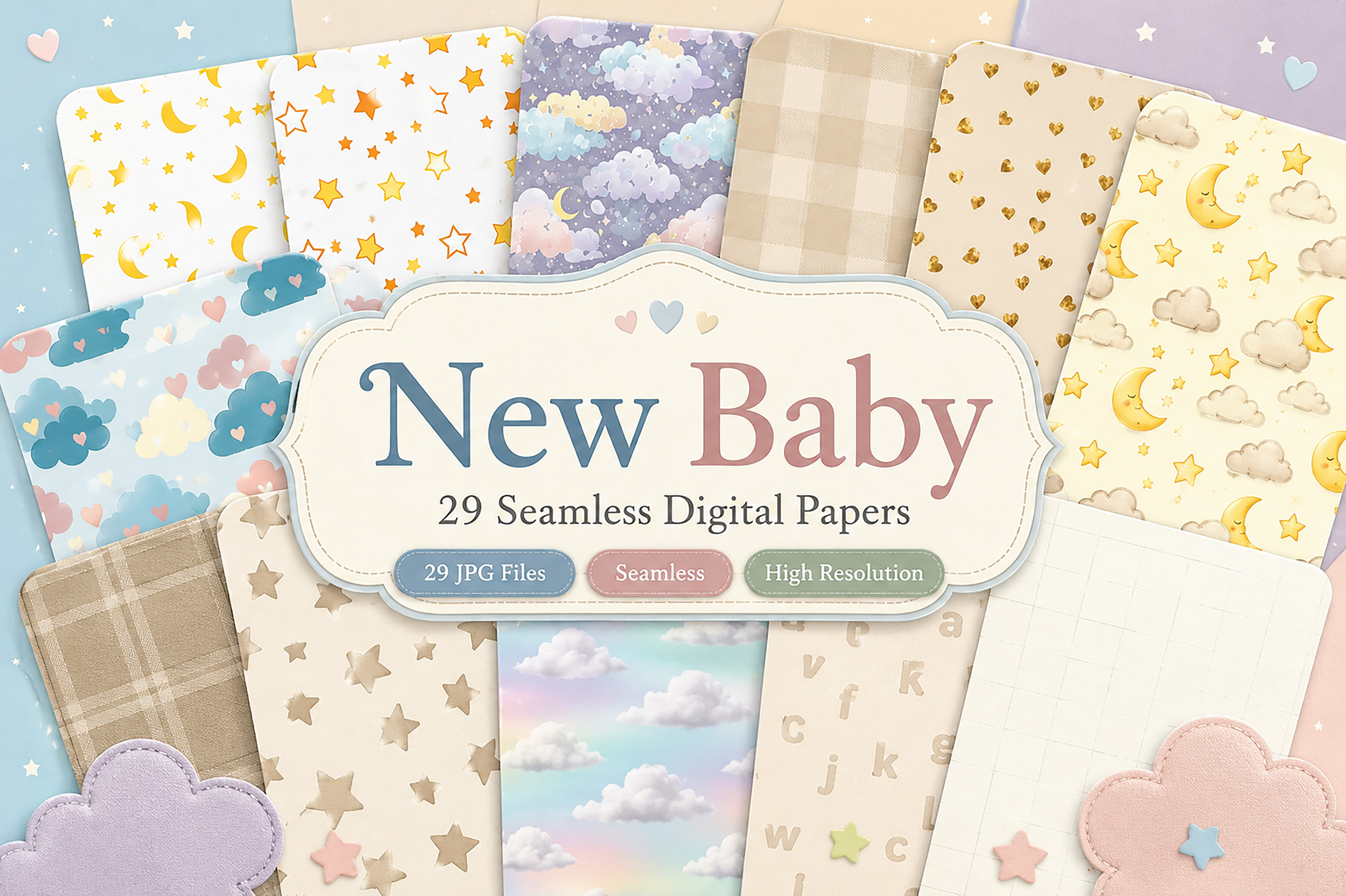 New Baby Digital Pattern Papers