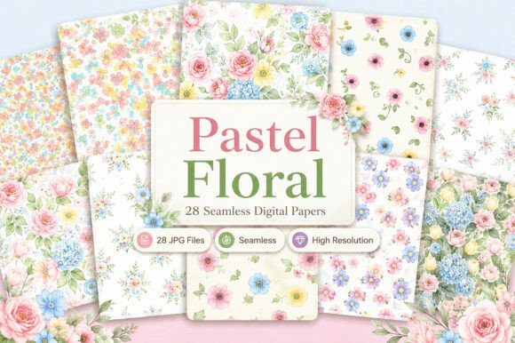 Pastel Floral Seamless Digital Paper Set