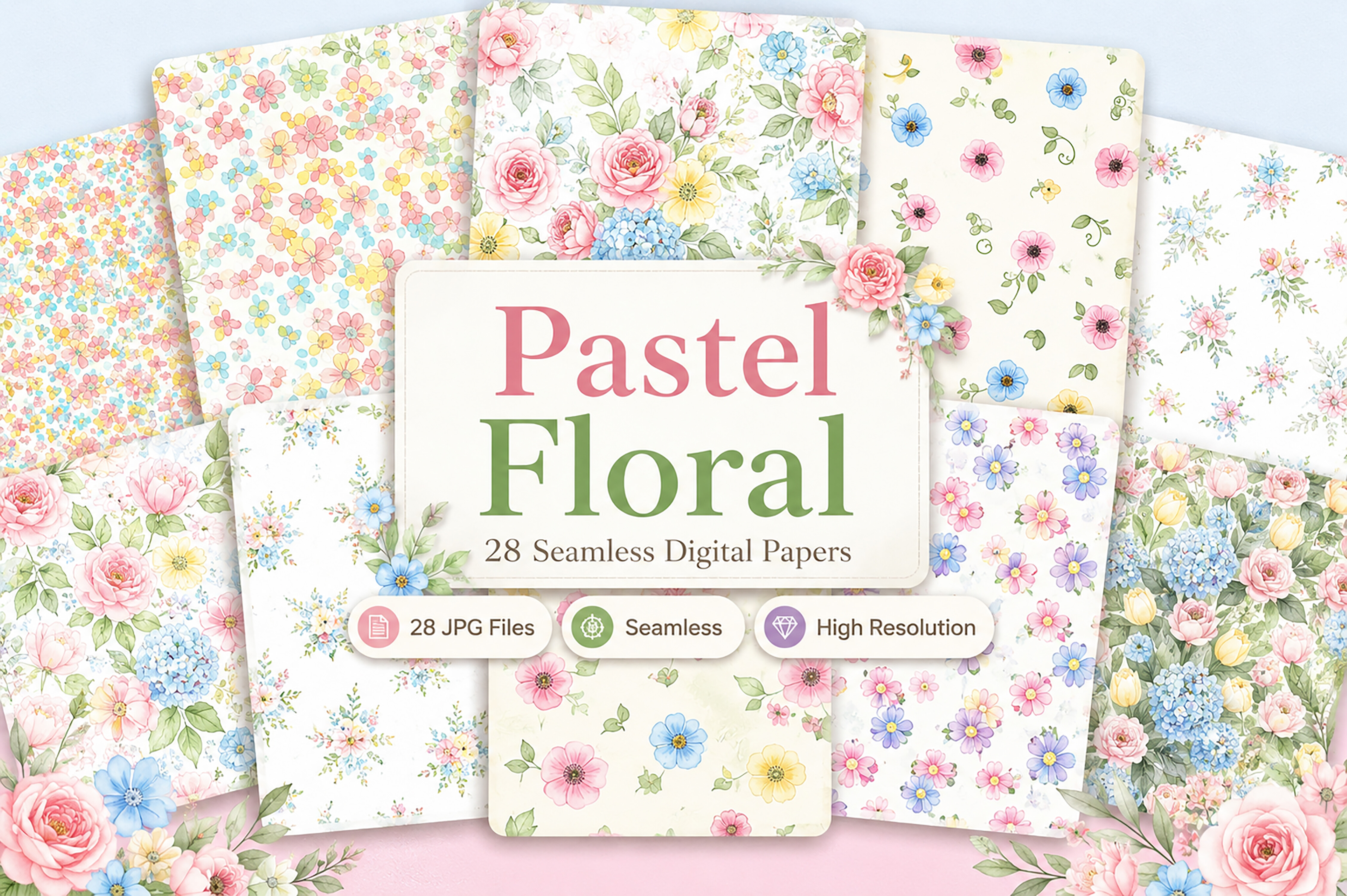Pastel Floral Seamless Digital Paper Set