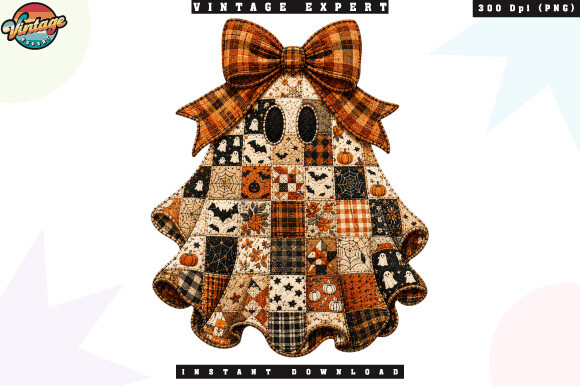 Patchwork Ghost Pattern Patchwork Ghost with Plaid Bow PNG Graphic by Vintage Expert · Creative ...