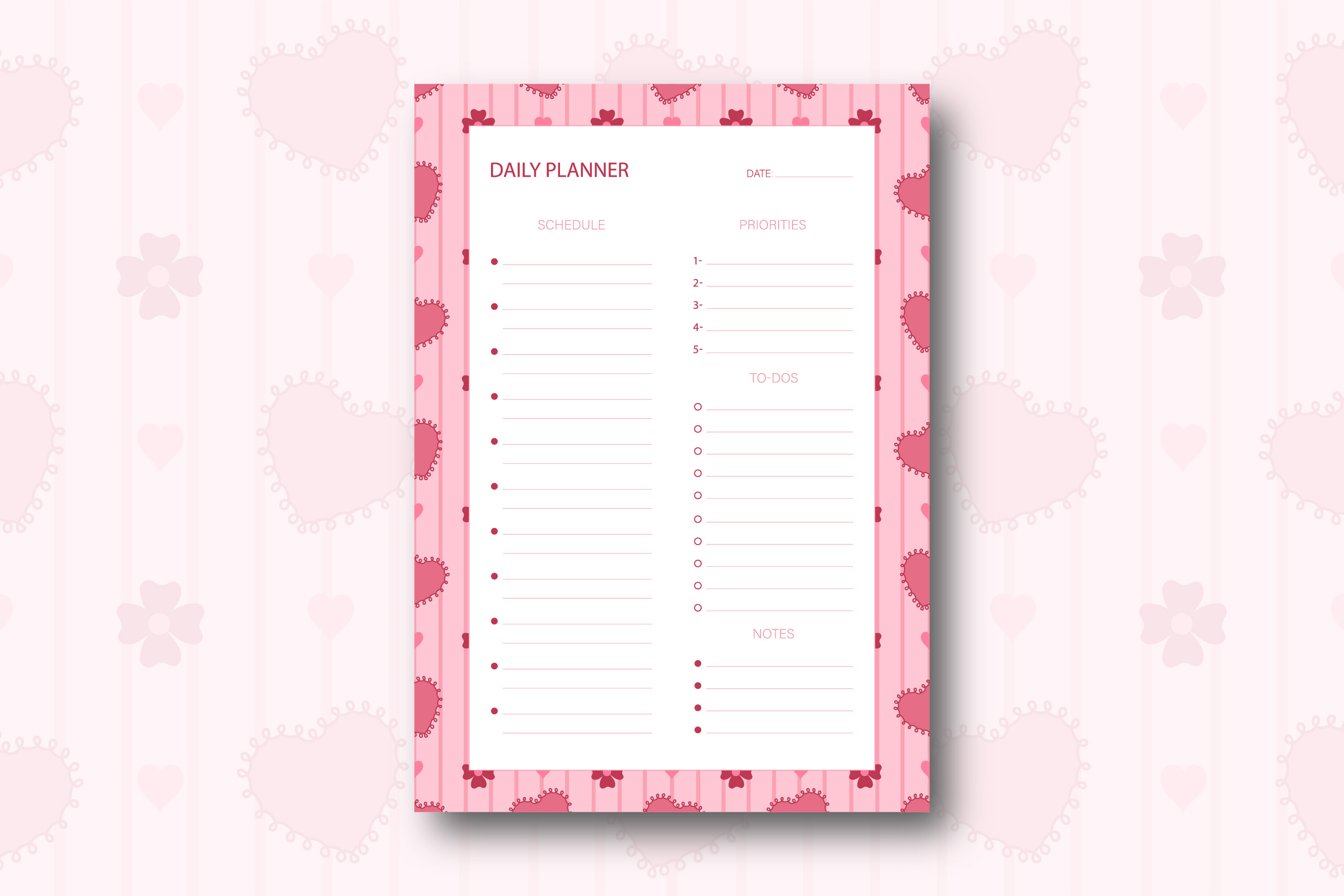 Pink Heart & Floral Daily Planner